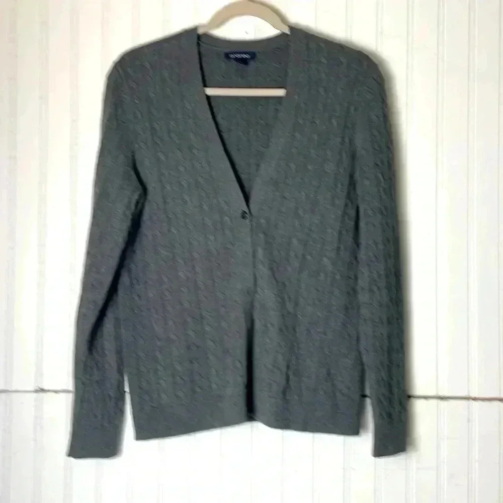 Land’s End Gray Cable Knitted Cardigan size Medium. Button front work cold date